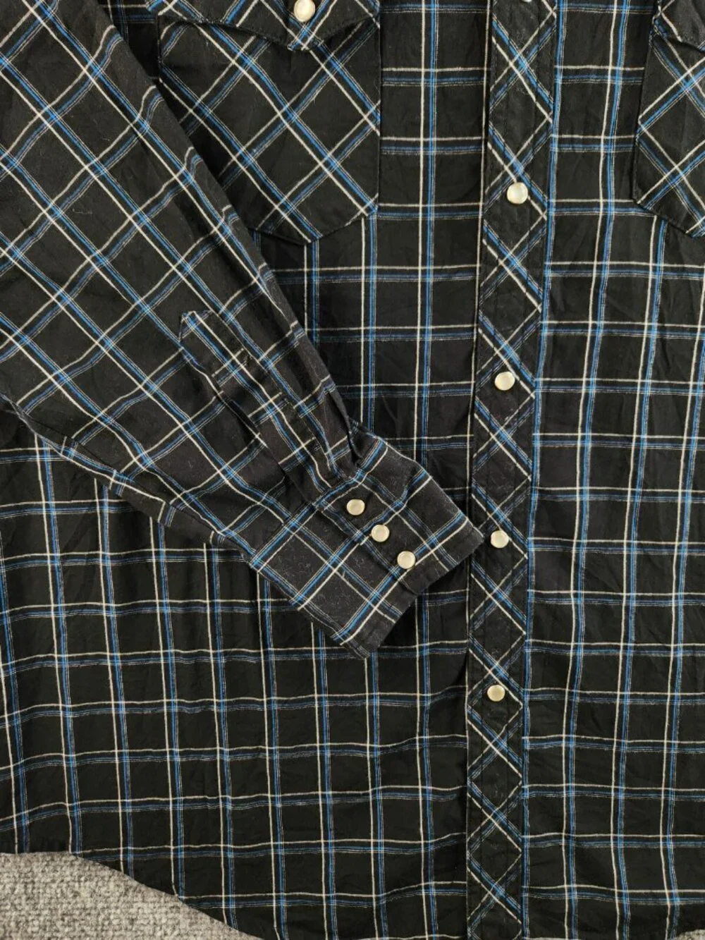 Wrangler Men Long Sleeve Pearl Snap Up Shirt Woven Western Black Plaid XL Adult